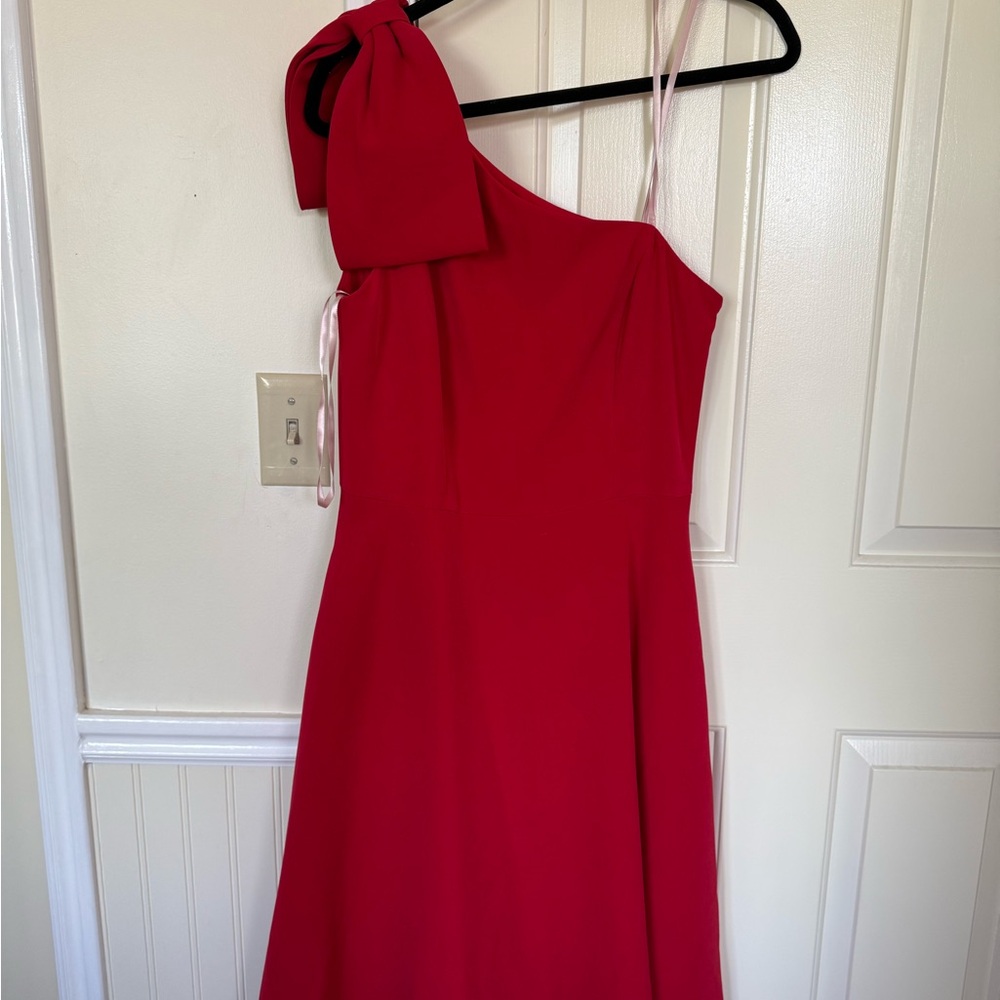 Gal Meets Glam Red One-Shoulder Midi Cocktail Dress